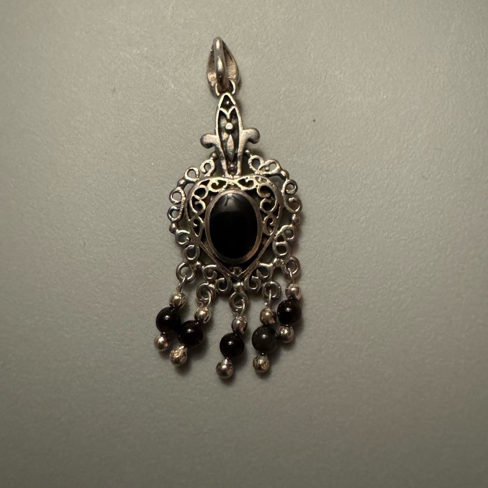 NEW onyx and sterling silver pendant